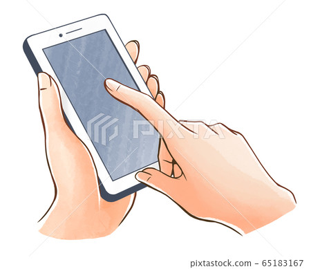 Hand touching the smartphone 5 65183167