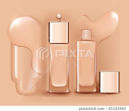 Vector 3D cosmetic illustration for foundation premium product promotion. Soft beige background. Vector 3D cosmetic illustration for foundation premium product promotion. Soft beige background. 65183892
