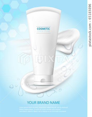 Cosmetic design template. White cream on sky blue background 65183896