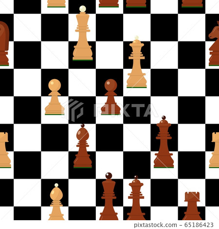 Seamless pattern with chess wooden figures.Brown and white pieces on chessboard. Vector 65186423