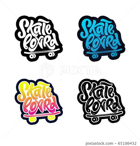 Skateboard logo with symbol of sport equipment. Set of different logotype. 65186432