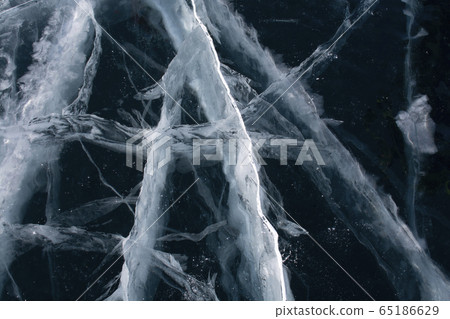 Surface of frozen lake at Baikal Lake, Russia 65186629