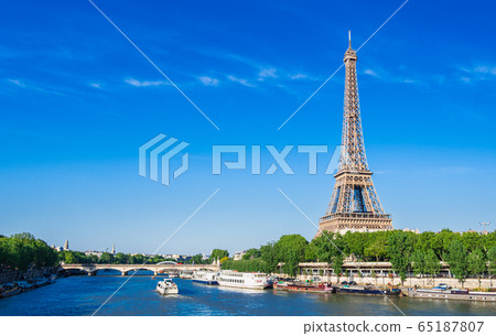 巴黎春天塞納河和埃菲爾鐵塔 65187807