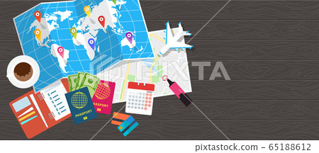 Diary for travel planning. World tour poster. Flat vector illustration. 65188612