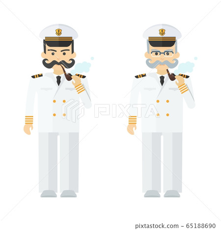 Young and elderly naval captain smokes a pipe. 65188690