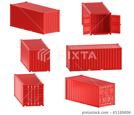 A high quality image of a red 20ft shipping container on a white background. A high quality image of a red 20ft shipping container on a white background. 65189806