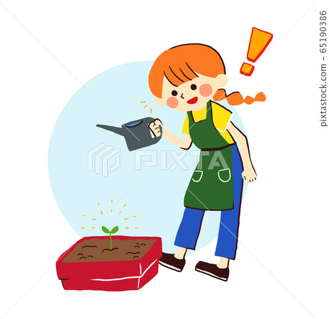 Woman gardening plant watering buds gardening spring 65190386