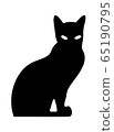 black silhouette of a sitting cat on a white 65190795