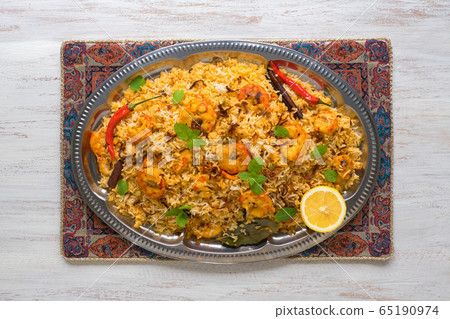 Pilaf with shrimp. Tasty prawns biryani Pilaf with shrimp. Tasty prawns biryani 65190974