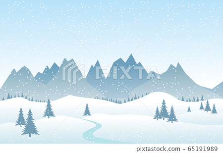 Winter Mountains landscape snow and blue sky with pines and hills.Vector illustration 65191989