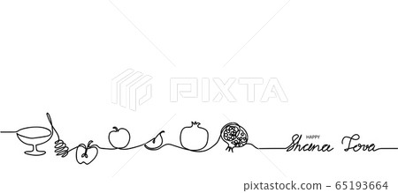 Happy Shana tova simple black and white web banner, background. Shana Tova one continuous line drawing banner Happy Shana tova simple black and white web banner, background. Shana Tova one continuous line drawing banner 65193664