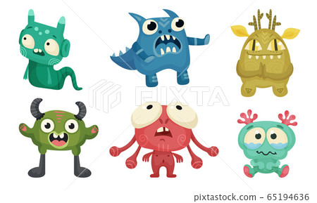 Big Eyed Monsters with Horns Expressing Emotions Vector Set Big Eyed Monsters with Horns Expressing Emotions Vector Set 65194636