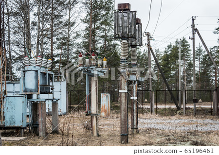abandoned power plant with rusty wires, structures, and equipment abandoned power plant with rusty wires, structures, and equipment 65196461