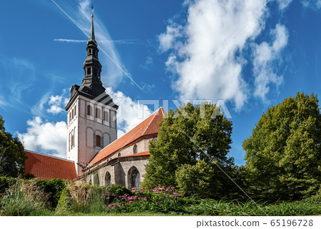 View of St. Nicholas Church and Museum Niguliste in old town of Tallinn, Estonia on sunny day in summer 65196728