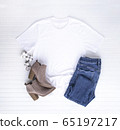 White tee mockup - tshirt with cotton balls, boots 65197217