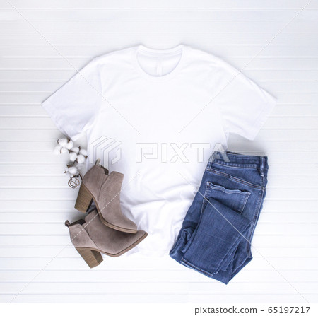 White tee mockup - tshirt with cotton balls, boots White tee mockup - tshirt with cotton balls, boots 65197217