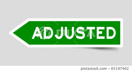 Green color arrow sticker with word adjusted on gray background Green color arrow sticker with word adjusted on gray background 65197402