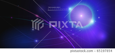 Vector illustration smooth lines in dark blue color background. Hi tech digital technology concept. Abstract futuristic, shiny lines background 65197854