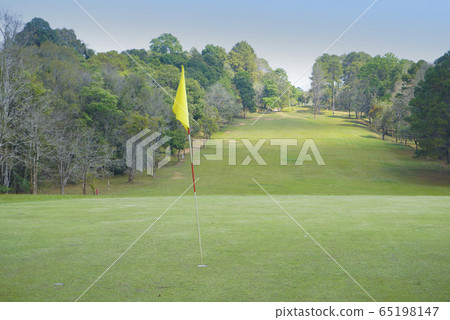 Beautiful golf course in a sunny day. Beautiful golf course in a sunny day. 65198147