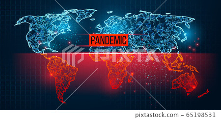 World map novel pandemic coronavirus COVID-2019. Epidemic spread by country on a blue background. Analysis and study of a new virus. The invention of a vaccine against the 2019-nCoV. Vector 65198531