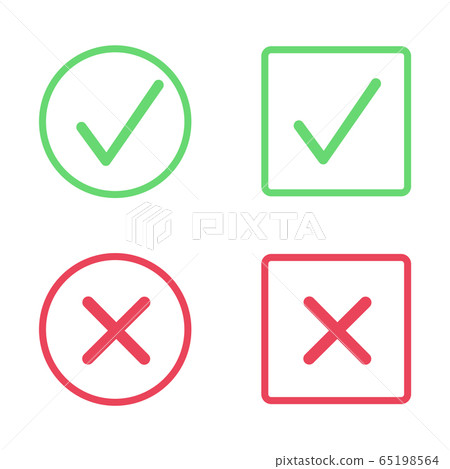 Check Mark Cross Circle Icon Green Red. 65198564