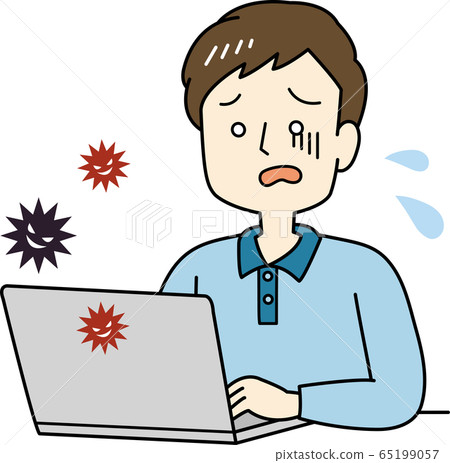 Man operating a computer (virus infection) - Stock Illustration ...