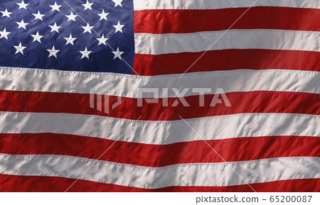 Background made of American flag waving in the wind. 3D 65200087
