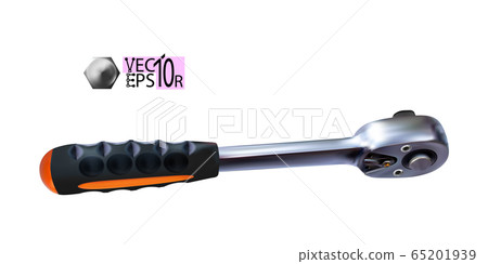 Realistic ratchet wrench or spanner. Hand chrome Realistic ratchet wrench or spanner. Hand chrome 65201939