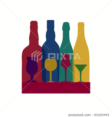 Vector Illustration of Silhouette Alcohol Bottle 65203445