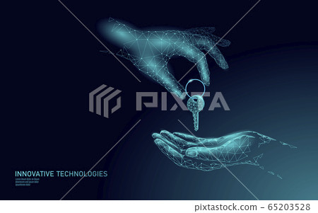 Seller give buyer house door keys. Finance agreement sale real estate apartment home access. Sell own personal housing family customer life business concept vector illustration Seller give buyer house door keys. Finance agreement sale real estate apartment home access. Sell own personal housing family customer life business concept vector illustration 65203528