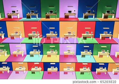 A lot of modern laptops on the tables in their apartments or houses. The concept of lack of electricity. Downloading the Internet. The consequence of the global pandemic. A lot of modern laptops on the tables in their apartments or houses. The concept of lack of electricity. Downloading the Internet. The consequence of the global pandemic. 65203810