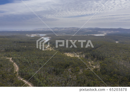 Aerial view of a drought affected reservoir and landscape in rural Australia Aerial view of a drought affected reservoir and landscape in rural Australia 65203878