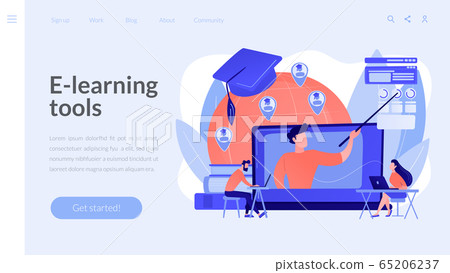 Global online education concept landing page. 65206237