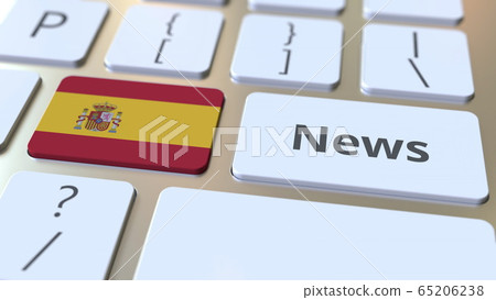 News text and flag of Spain on the keys of a computer keyboard. National online media related conceptual 3D rendering News text and flag of Spain on the keys of a computer keyboard. National online media related conceptual 3D rendering 65206238