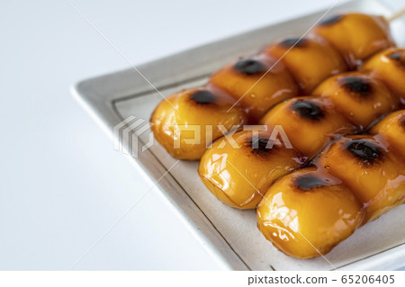 Mitarashi Dango Japanese confectionery white background 65206405