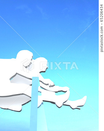 CG 3D插圖：男人和女人剪影跳過牆挑戰可能的障礙 65206434