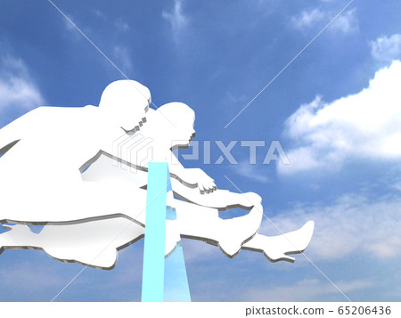 CG 3D illustration: Men and women silhouettes jumping over the wall Challenge of possibility of hurdles 65206436