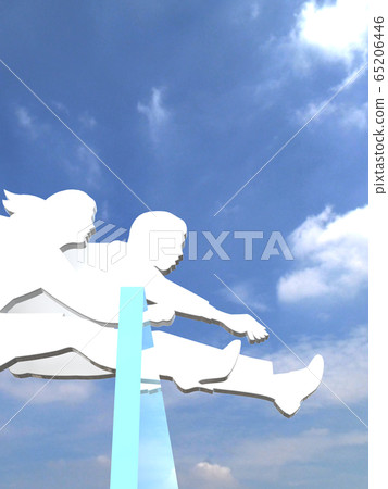 CG 3D illustration: Men and women silhouettes jumping over the wall Challenge of possibility of hurdles 65206446