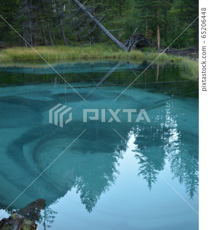 blue geyser lake in Altay mountains. Siberia. Russia. Panorama big size blue geyser lake in Altay mountains. Siberia. Russia. Panorama big size 65206448