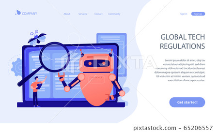 Artificial intelligence regulations concept landing page. 65206557