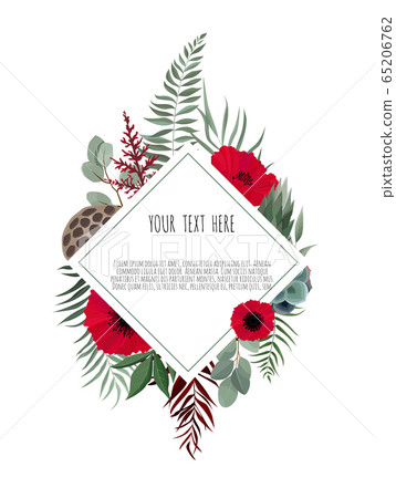 Vector floral design card. Greeting, postcard wedding invite template. Elegant frame with lotus and anemone 65206762