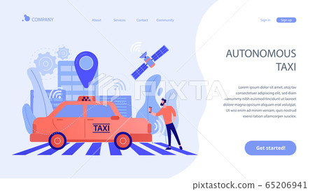Autonomous taxi concept landing page. Autonomous taxi concept landing page. 65206941