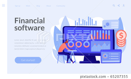 Financial data management concept landing page. 65207355