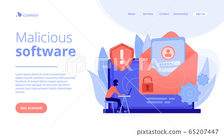 Malware computer virus concept landing page. 65207447