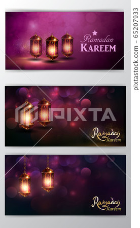 Ramadan Kareem greeting on blurred background set of cards Ramadan Kareem greeting on blurred background set of cards 65207933