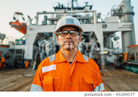 Filipino deck Officer on deck of vessel or ship Filipino deck Officer on deck of vessel or ship 65209577