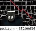 3d Rendered. Concept of falling market in oil industry with with downward graphics and oil barrel 65209636