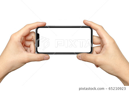 Material for image composition of person holding smartphone with both hands 65210923