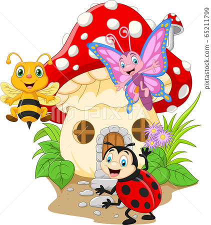 Cartoon funny insects with mushroom house - Stock Illustration [65211799] -  PIXTA