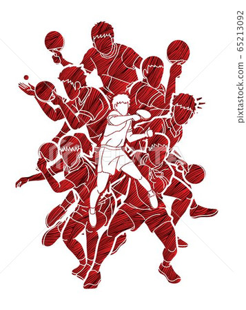 Group of Ping Pong players, Table Tennis players action cartoon sport graphic vector. Group of Ping Pong players, Table Tennis players action cartoon sport graphic vector. 65213092